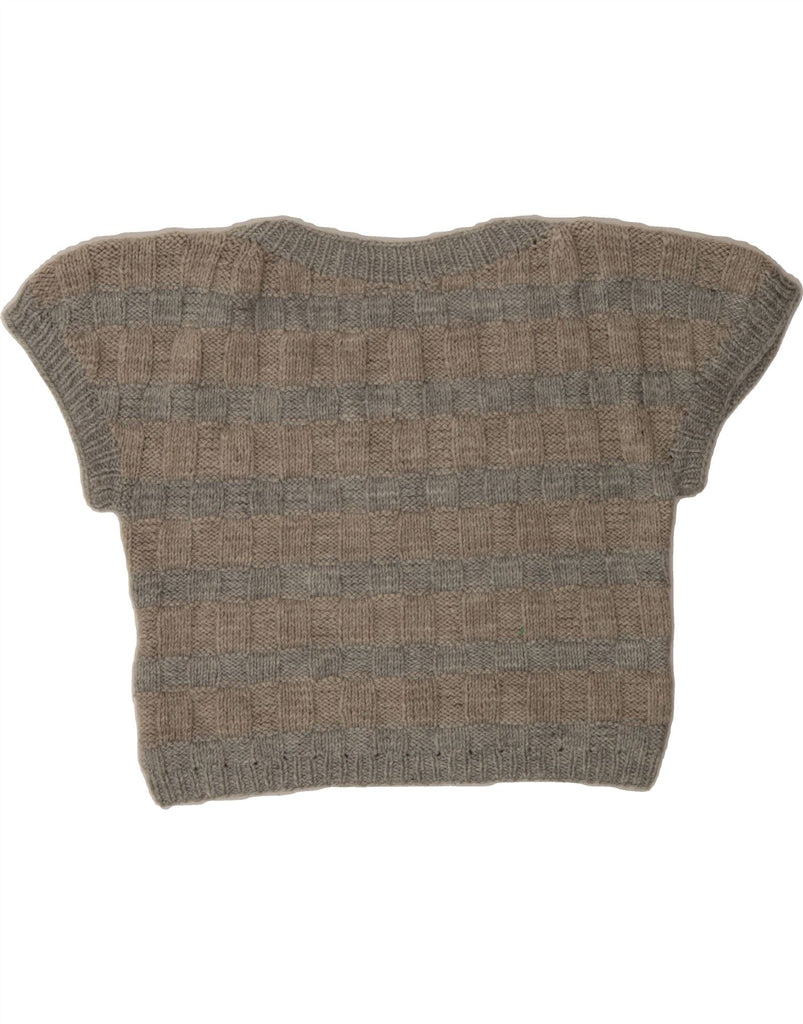 VINTAGE Womens Crop V-Neck Jumper Sweater UK 12 Medium Grey Striped Vintage Vintage and Second-Hand Vintage from Messina Hembry 