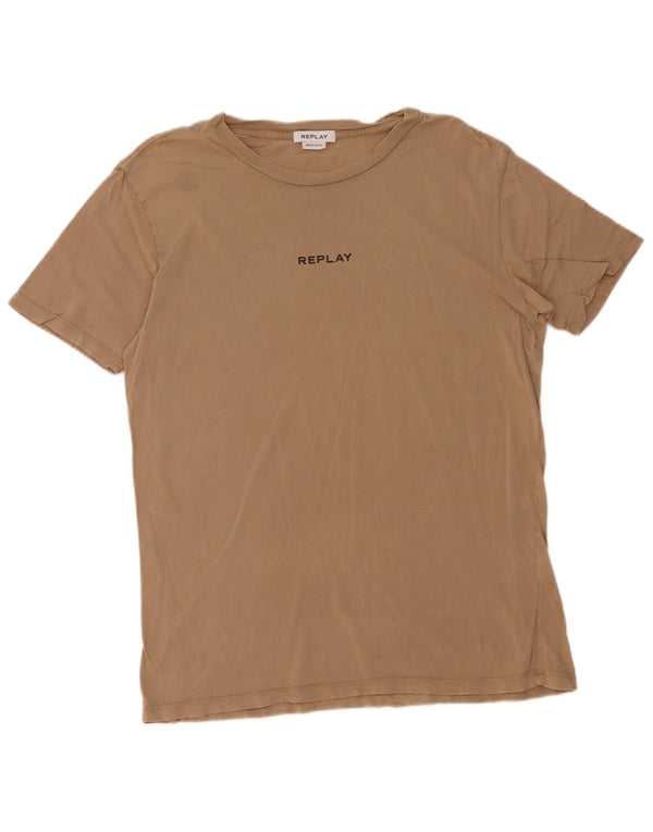 Replay Mens T-Shirt Top Large Beige Cotton