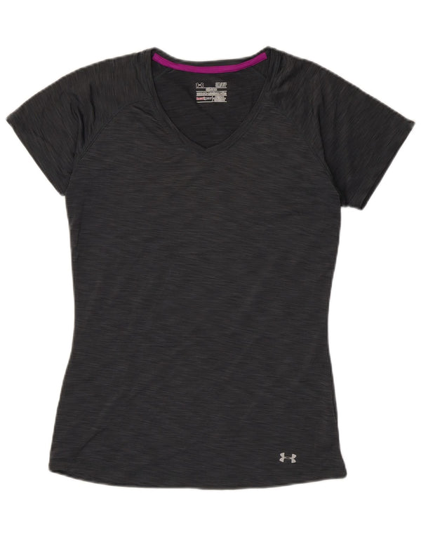 Under Armour Womens Heat Gear T-Shirt Top UK 10 Small Grey Polyester