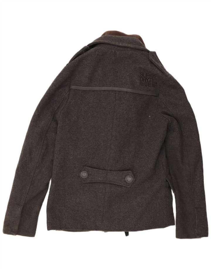 Superdry Mens Pea Coat UK 38 Medium Grey Wool