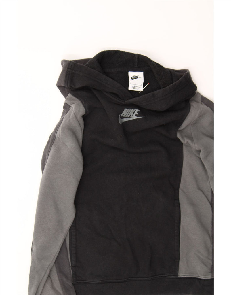NIKE Boys Graphic Hoodie Jumper 12-13 Years Large Black Colourblock Cotton Vintage Nike and Second-Hand Nike from Messina Hembry 