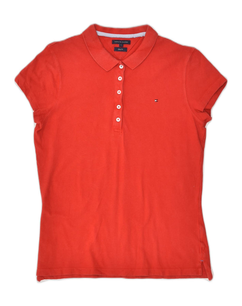 TOMMY HILFIGER Womens Slim Fit Polo Shirt UK 14 Large Red Cotton | Vintage Tommy Hilfiger | Thrift | Second-Hand Tommy Hilfiger | Used Clothing | Messina Hembry 