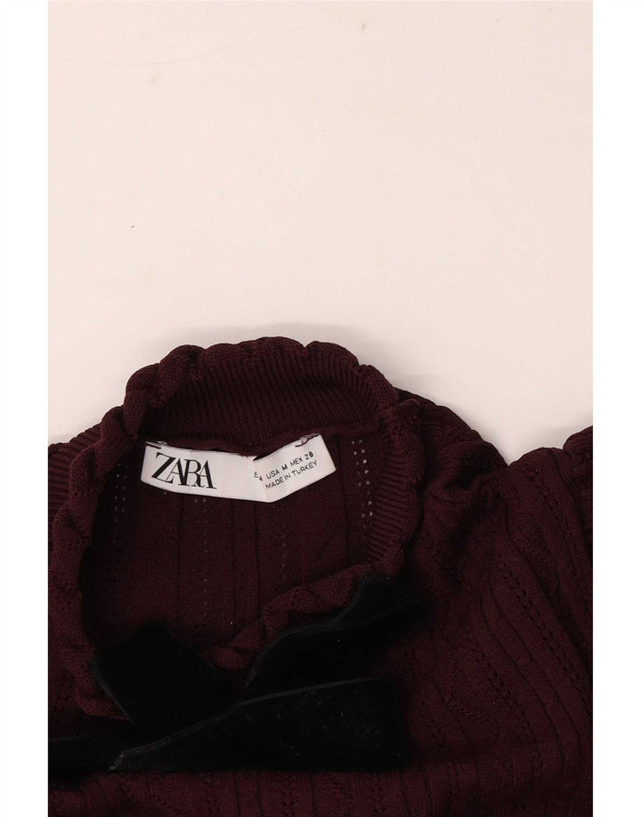 Zara Womens Long Sleeve Blouse Top UK 12 Medium Burgundy