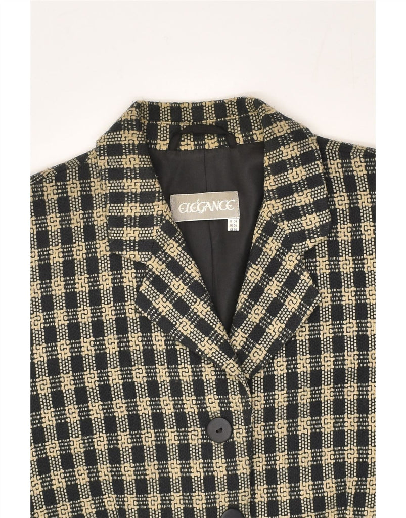 ELEGANCE Womens 4 Button Blazer Jacket UK 10 Small Black Check | Vintage Elegance | Thrift | Second-Hand Elegance | Used Clothing | Messina Hembry 