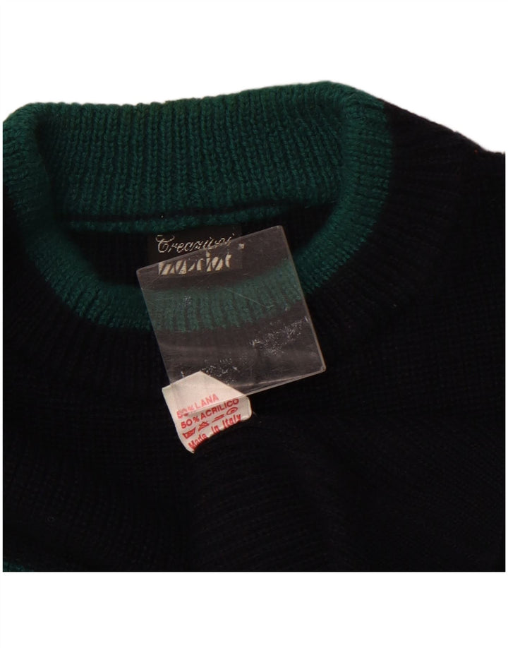 VINTAGE Mens Boat Neck Jumper Sweater XL Navy Blue Colourblock Wool