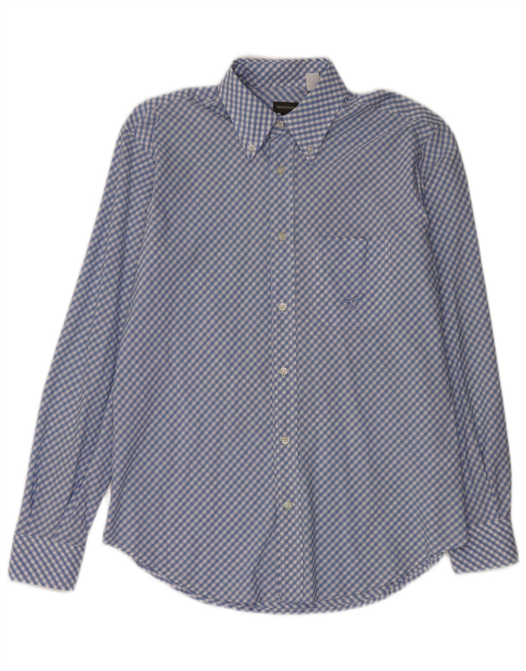HENRY COTTONS Mens Shirt Size 40 Medium Blue Gingham Cotton