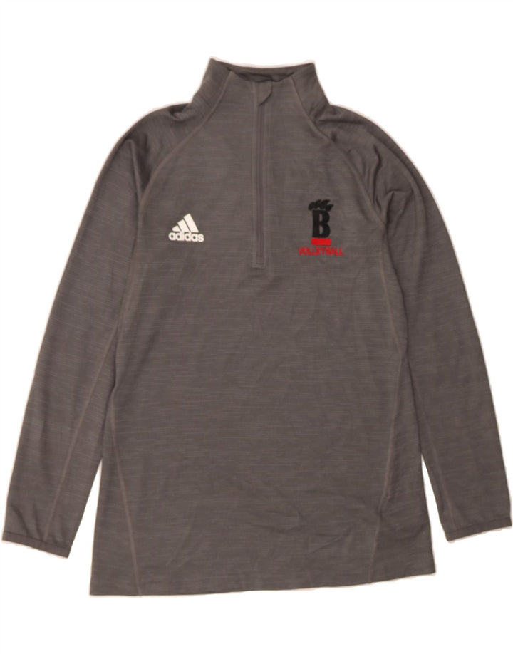 ADIDAS Womens Zip Neck Pullover Tracksuit Top UK 12/14 Medium Grey Flecked Vintage Adidas and Second-Hand Adidas from Messina Hembry 