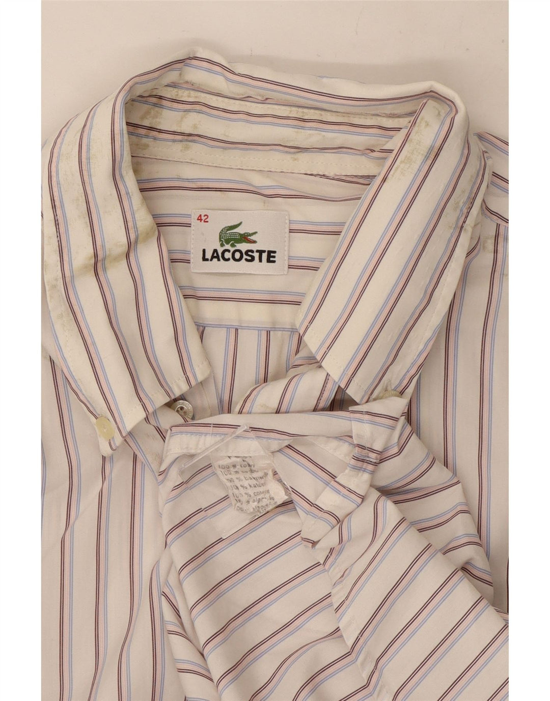 Lacoste Mens Shirt Size 42 Large White Striped Cotton