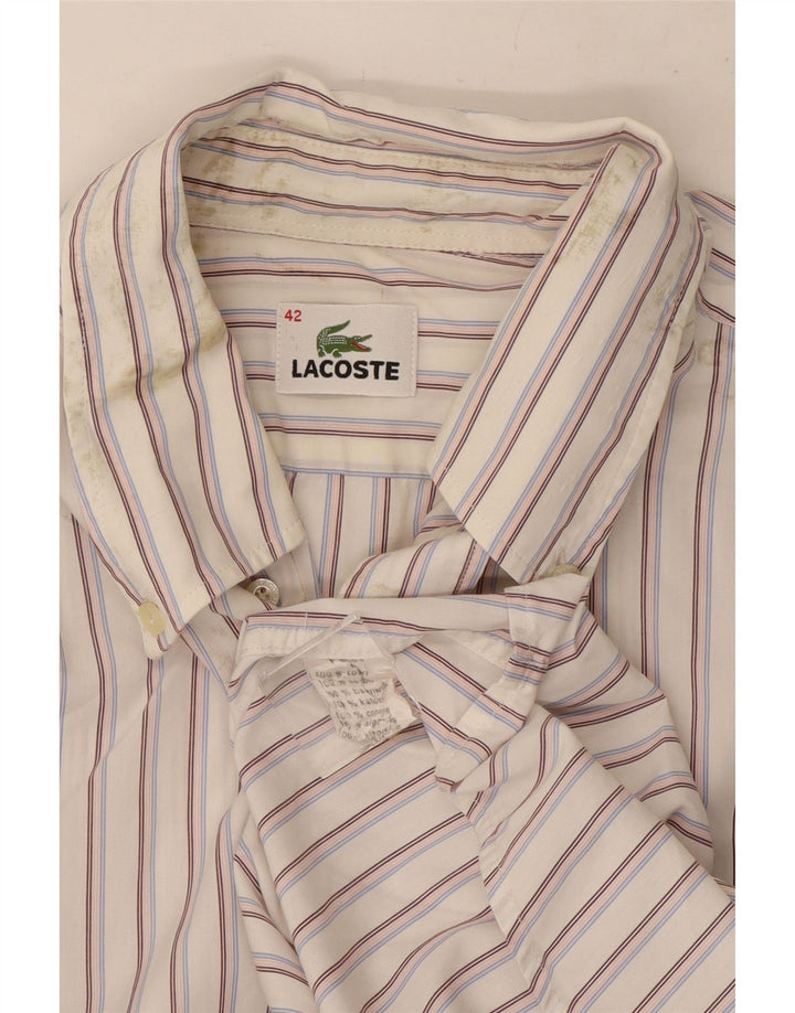 Lacoste Mens Shirt Size 42 Large White Striped Cotton