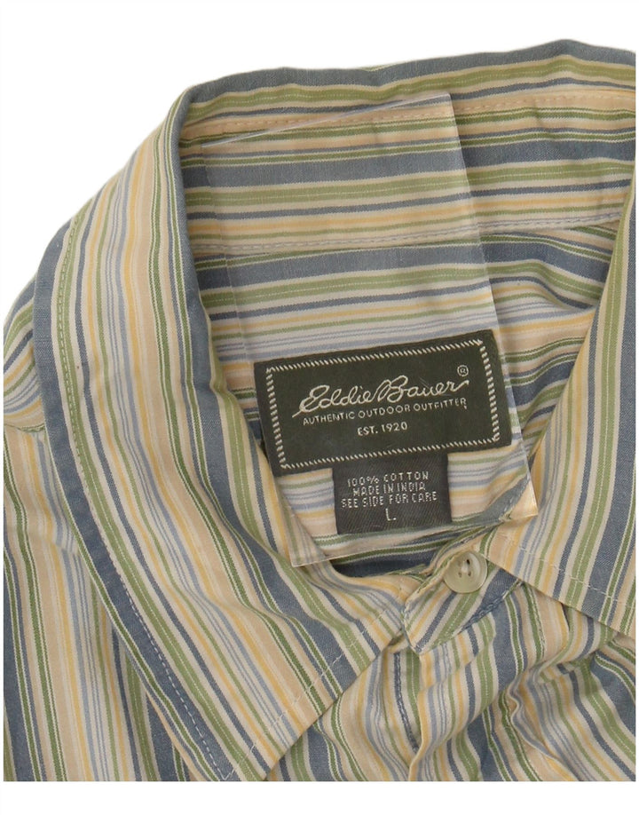 EDDIE BAUER Mens Flannel Shirt Large Multicoloured Striped Cotton