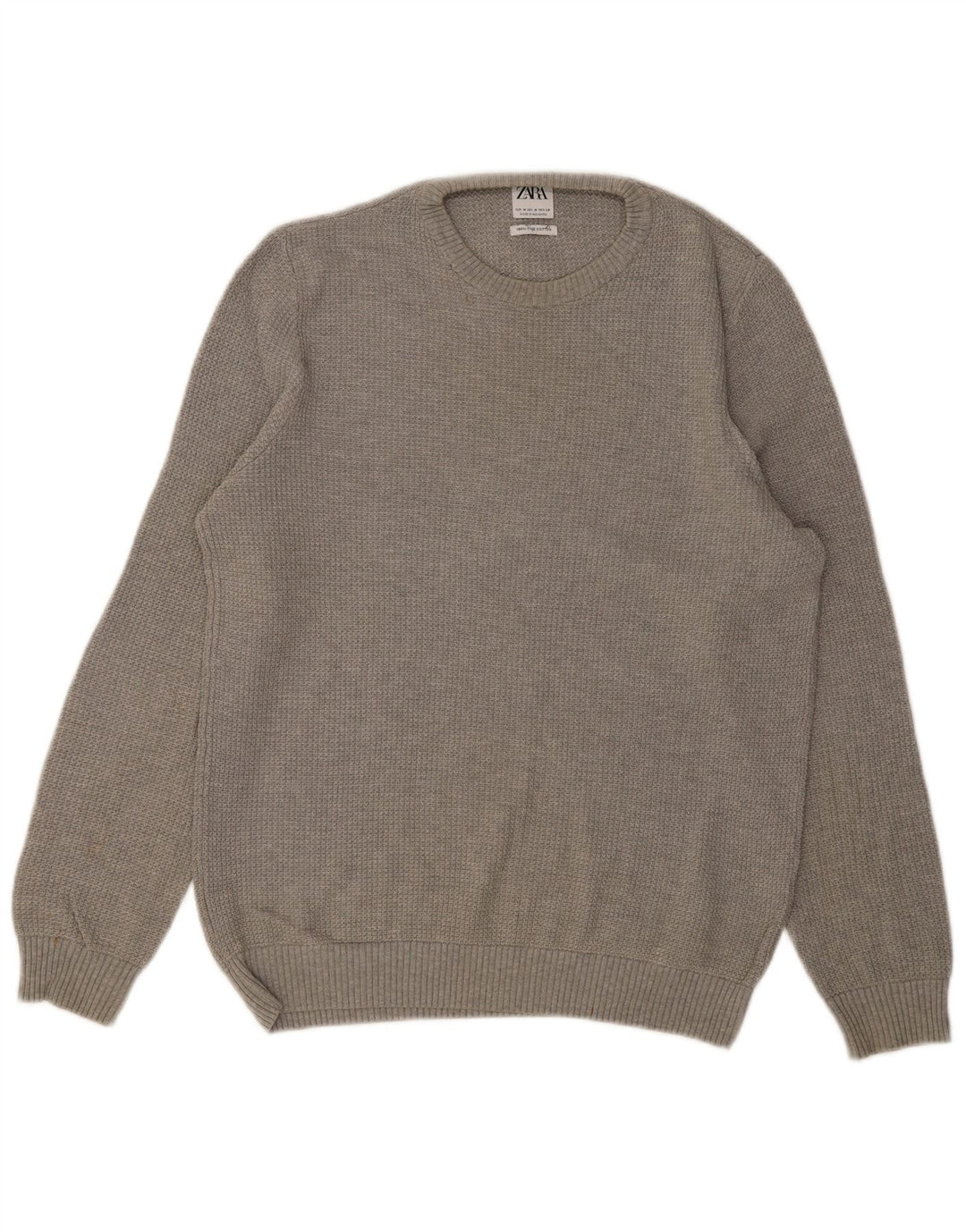 ZARA Mens Crew Neck Jumper Sweater Medium Grey Cotton