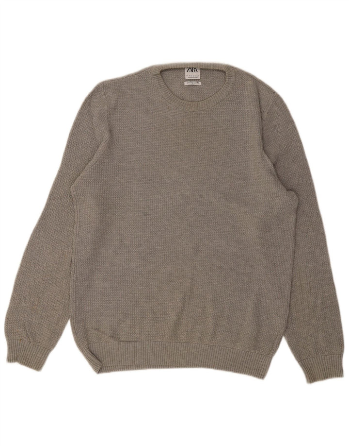 ZARA Mens Crew Neck Jumper Sweater Medium Grey Cotton