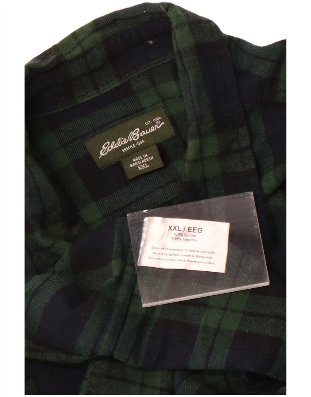 Eddie Bauer Mens Flannel Shirt 2XL Green Check Cotton