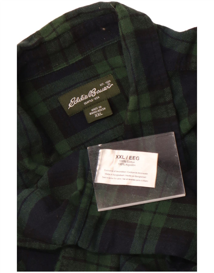 Eddie Bauer Mens Flannel Shirt 2XL Green Check Cotton
