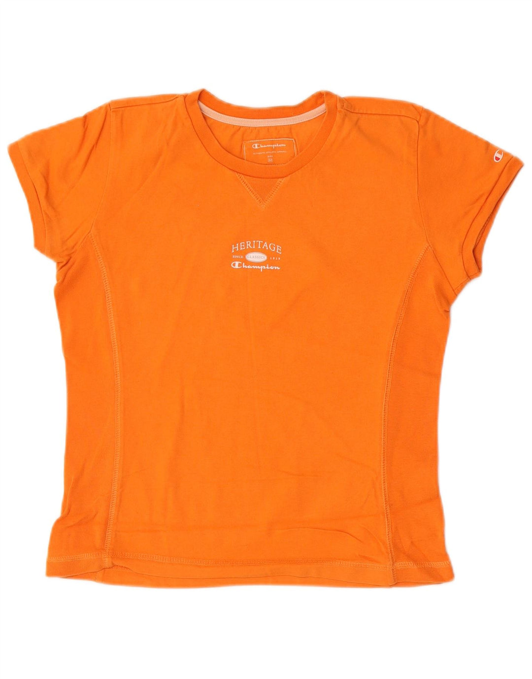 Champion Womens Heritage Classics T-Shirt Top UK 12 Medium Orange Cotton