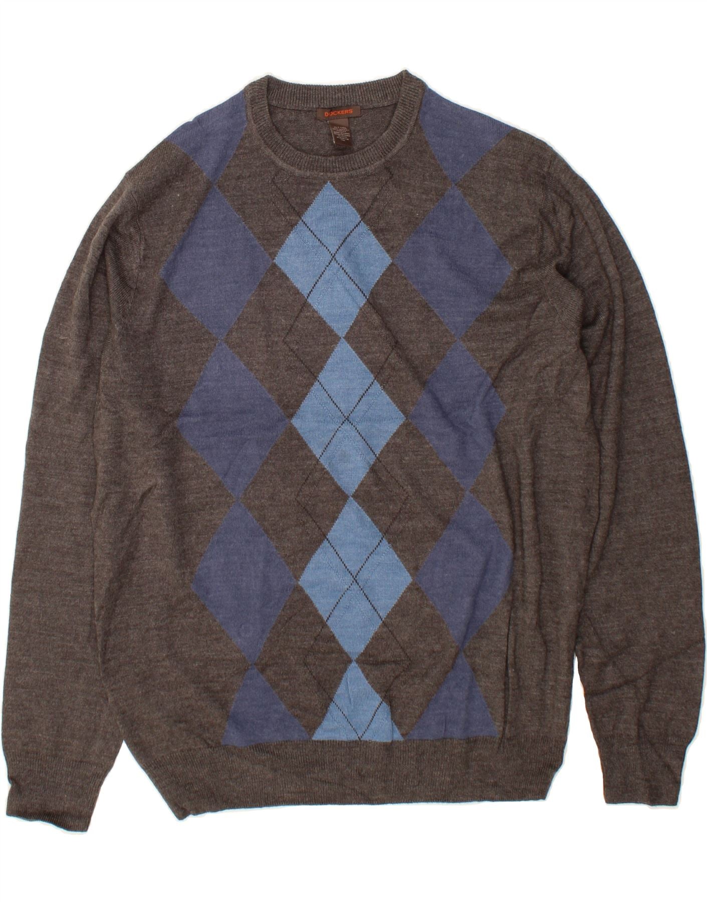 DOCKERS Mens Crew Neck Jumper Sweater XL Grey Argyle/Diamond