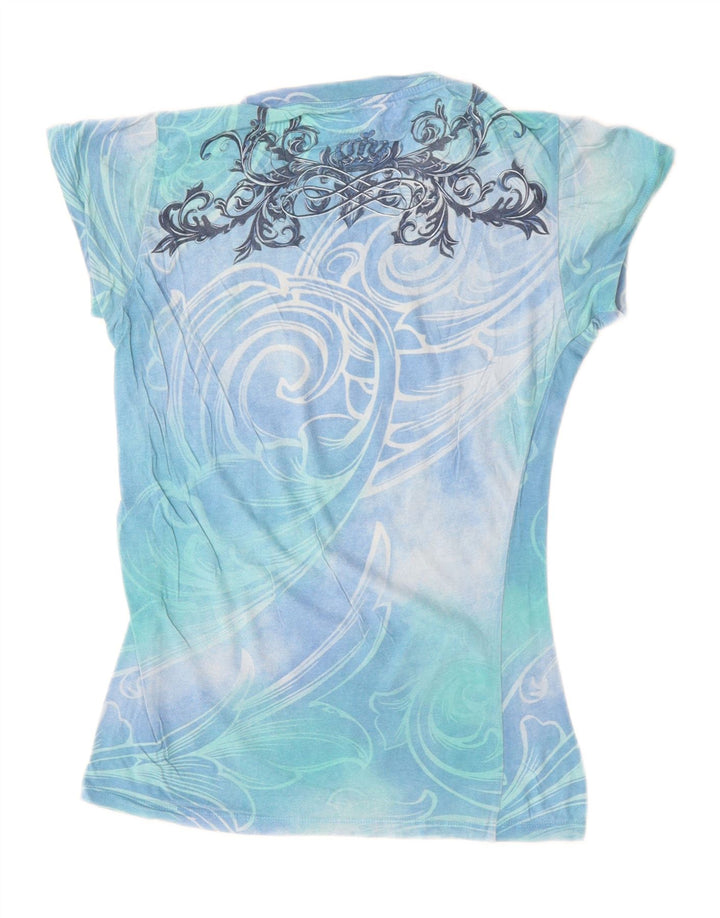 HARD ROCK CAFE Womens Couture Graphic T-Shirt Top UK 8 Small Blue Tie Dye
