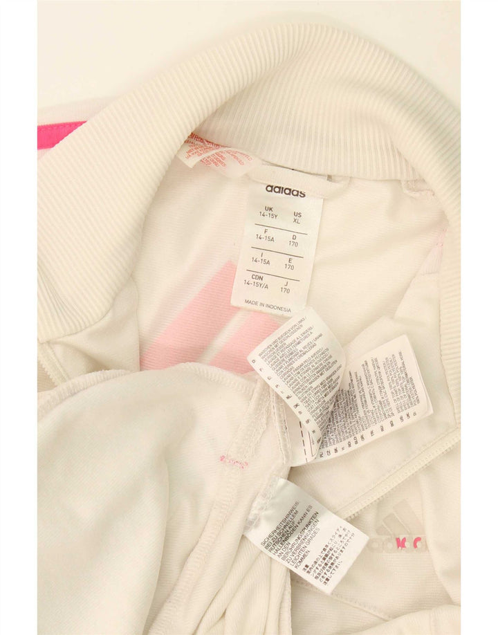Adidas Girls Graphic Tracksuit Top Jacket 14-15 Years White Polyester