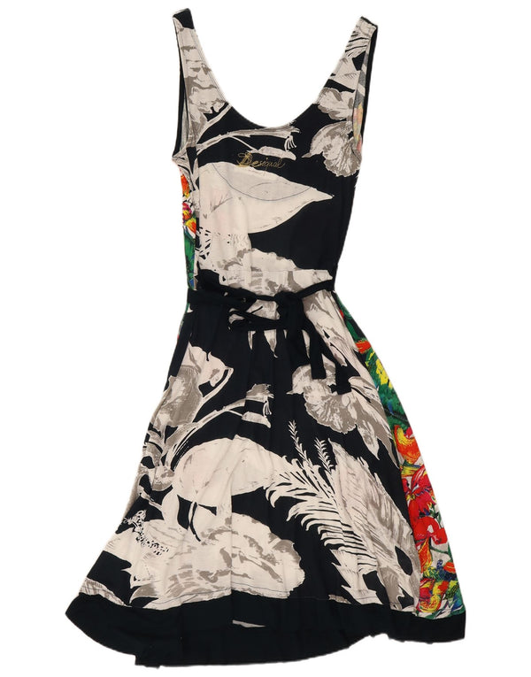 Desigual Womens Sleeveless A-Line Dress UK 14 Large Black Floral Viscose