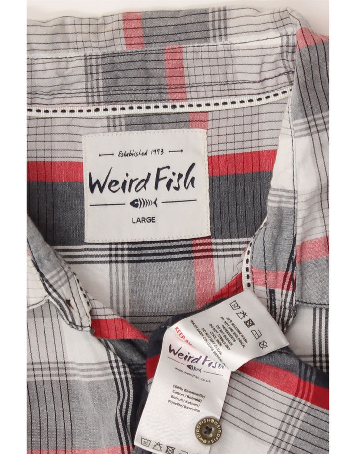Weird Fish Mens Short Sleeve Shirt Large Blue Check Cotton