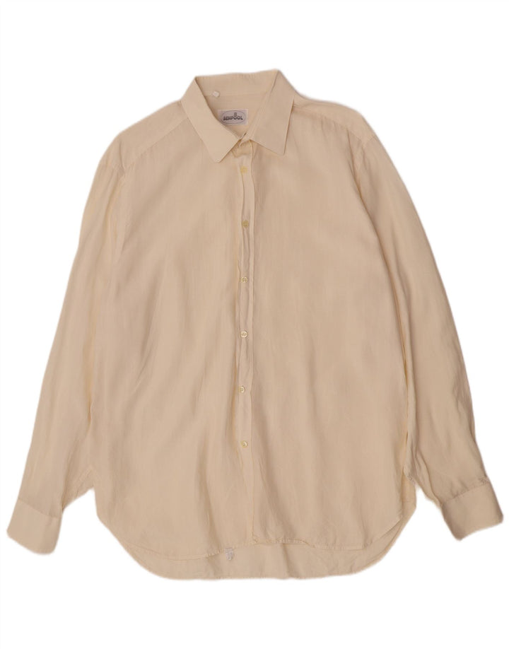 Vintage Mens Regular Fit Shirt Size 16 1/2 Large Off White Silk Classic
