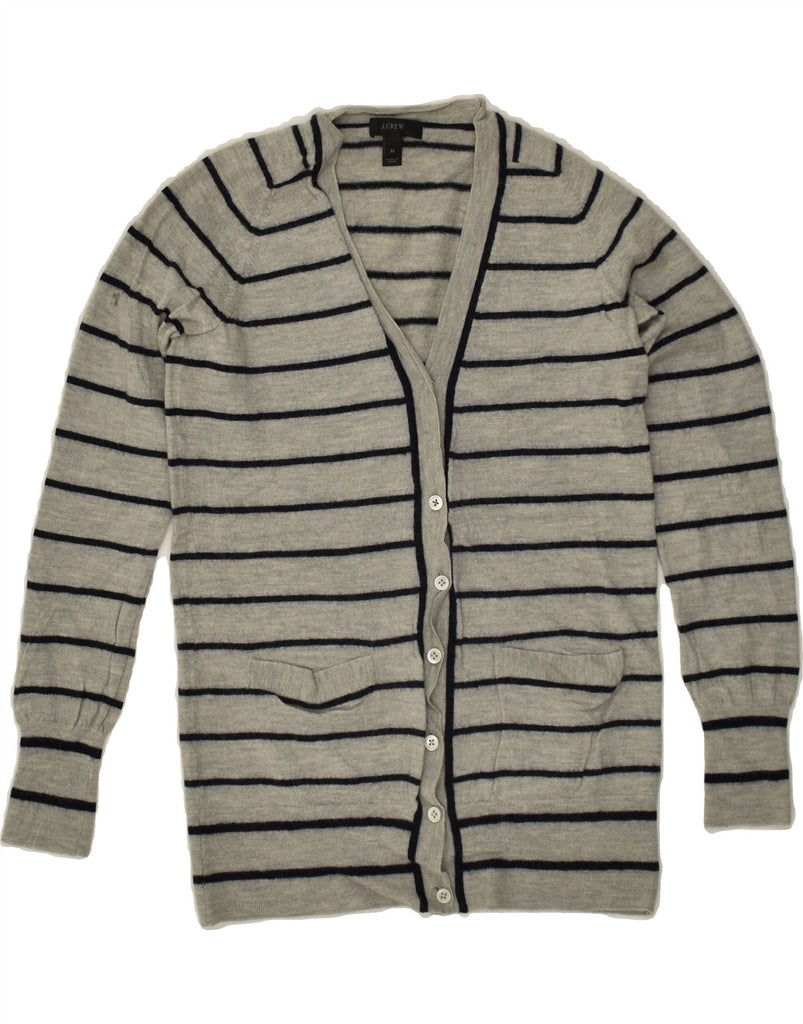 J. CREW Womens Cardigan Sweater UK 12 Medium Grey Striped Merino Wool | Vintage J. Crew | Thrift | Second-Hand J. Crew | Used Clothing | Messina Hembry 