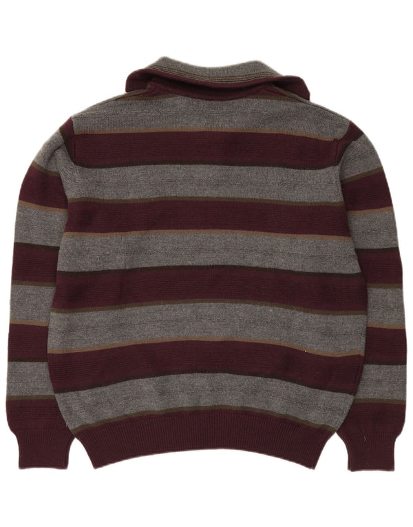 IL GRANCHIO Womens Zip Neck Jumper Sweater UK 18 XL Burgundy Striped