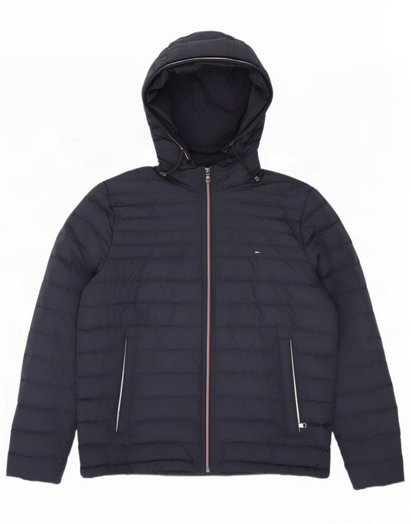 Tommy Hilfiger Mens Hooded Padded Jacket UK 40 Large Navy Blue Polyester