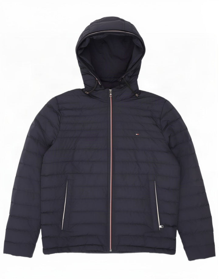 Tommy Hilfiger Mens Hooded Padded Jacket UK 40 Large Navy Blue Polyester