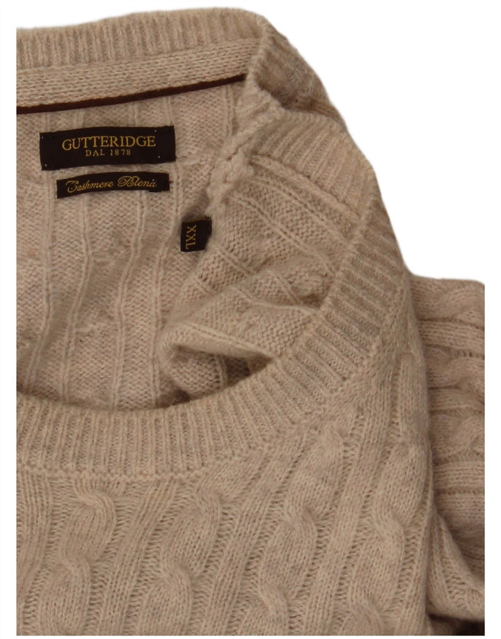 GUTTERIDGE Mens Crew Neck Jumper Sweater 2XL Beige