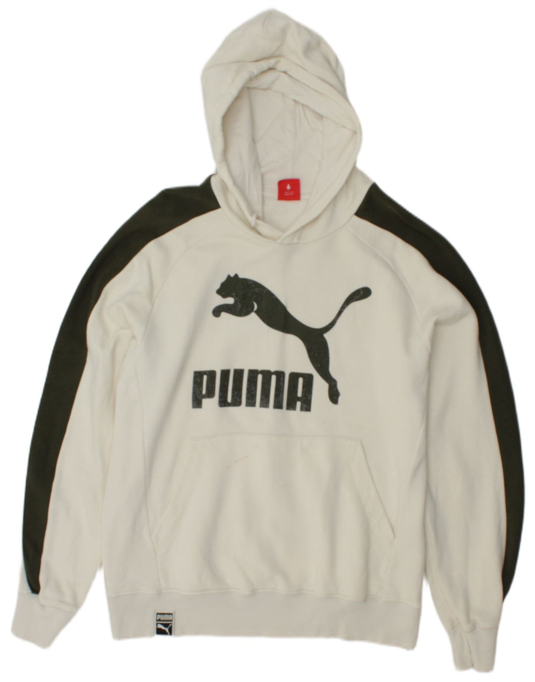 PUMA Mens Graphic Hoodie Jumper Medium Off White Colourblock Cotton