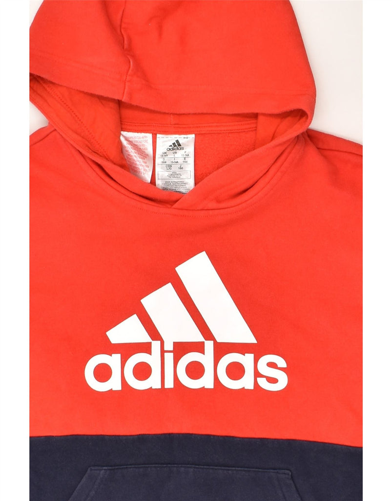 ADIDAS Boys Graphic Hoodie Jumper 13-14 Years  Red Colourblock Cotton | Vintage Adidas | Thrift | Second-Hand Adidas | Used Clothing | Messina Hembry 