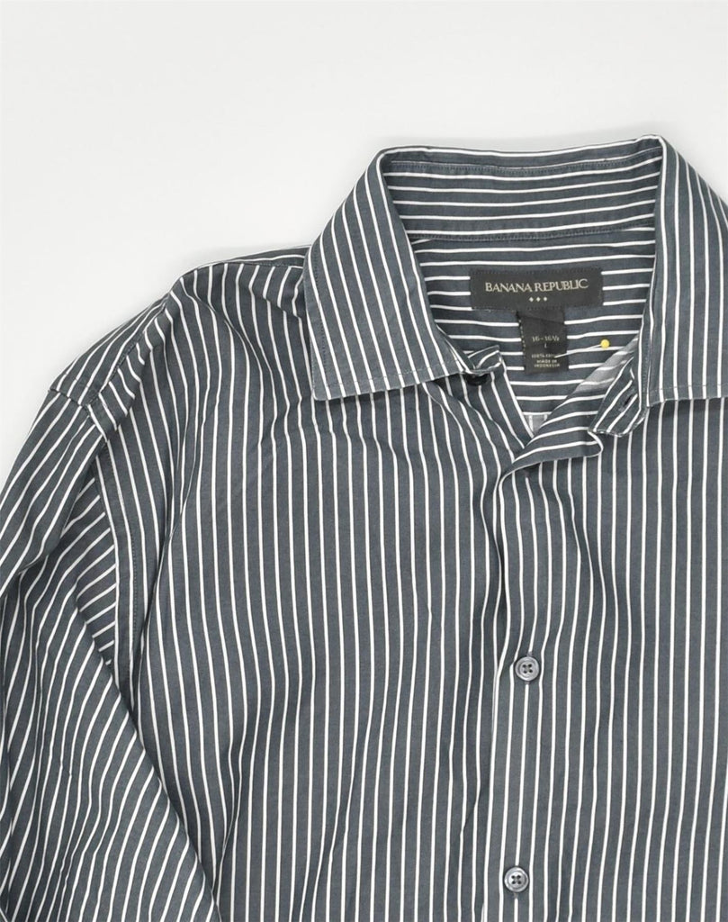 BANANA REPUBLIC Mens Shirt Size 16 16 1/2 Large Grey Pinstripe Cotton | Vintage Banana Republic | Thrift | Second-Hand Banana Republic | Used Clothing | Messina Hembry 