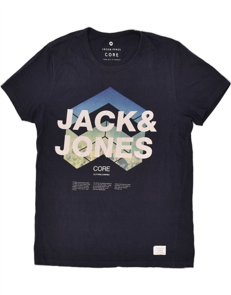 JACK & JONES Mens Graphic T-Shirt Top Large Navy Blue | Vintage Jack & Jones | Thrift | Second-Hand Jack & Jones | Used Clothing | Messina Hembry 