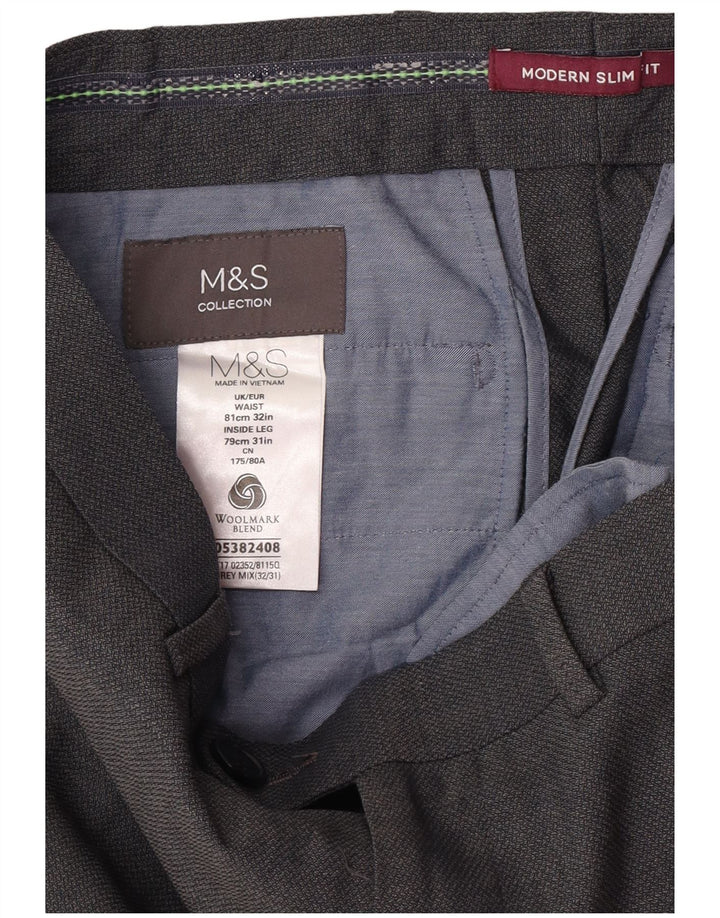 Marks & Spencer Mens Modern Slim Fit Suit Trousers W32 L31 Grey Wool