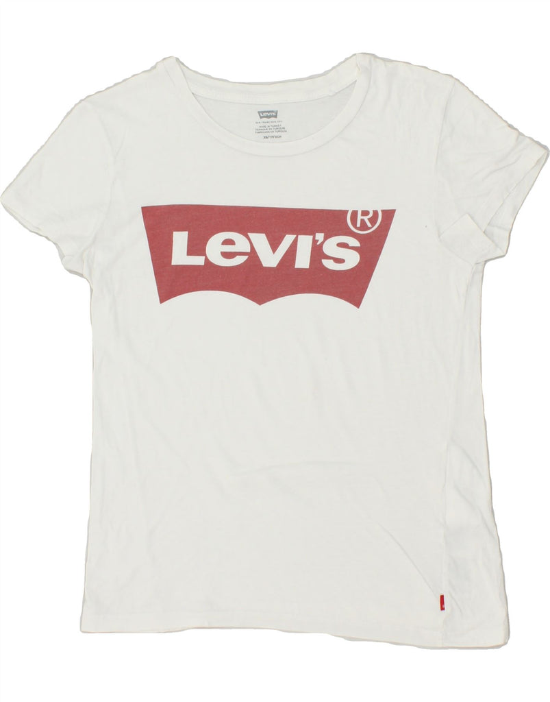 LEVI'S Womens Graphic T-Shirt Top UK 6 XS White Cotton | Vintage Levi's | Thrift | Second-Hand Levi's | Used Clothing | Messina Hembry 