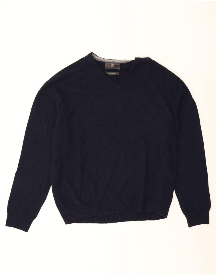 Marks & Spencer Mens Regular Fit V-Neck Jumper Sweater XL Navy Blue Wool