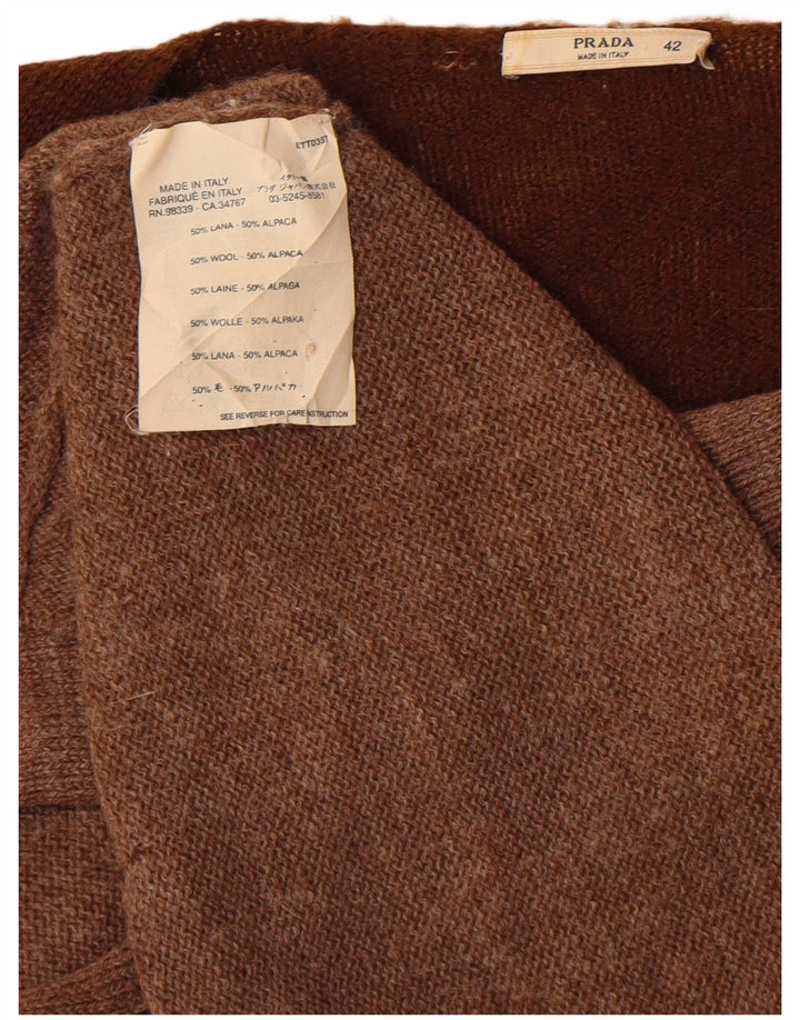 Prada Womens Cardigan Sweater IT 42 Medium Brown Colourblock Alpaca Wool