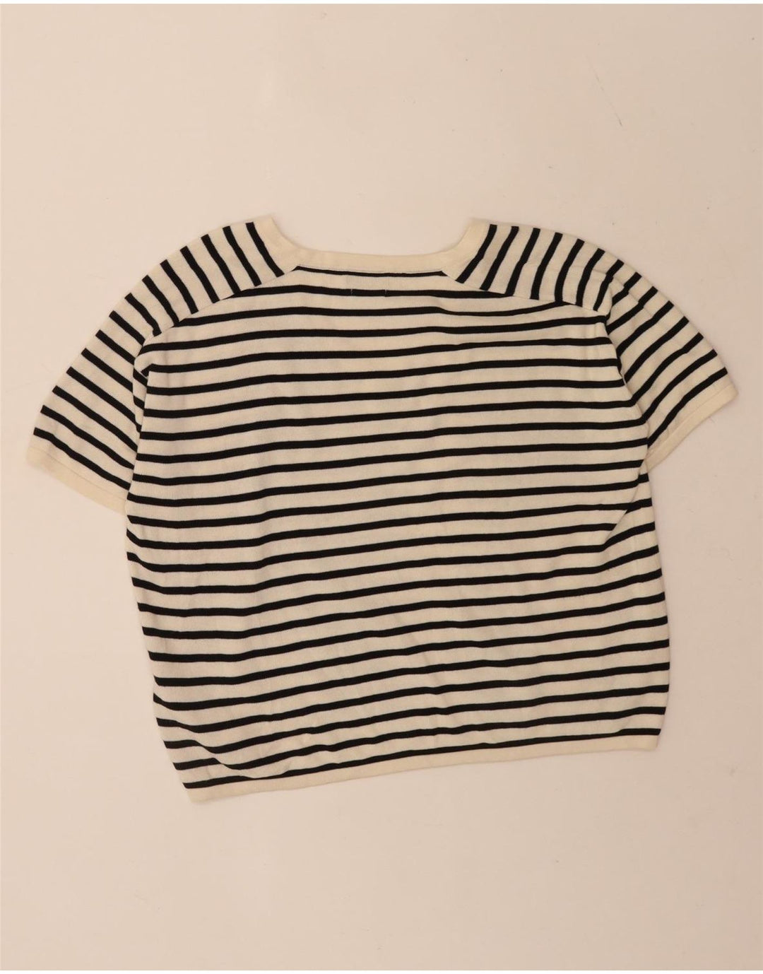 Massimo Dutti Womens Crop T-Shirt Top UK 14 Medium Off White Striped