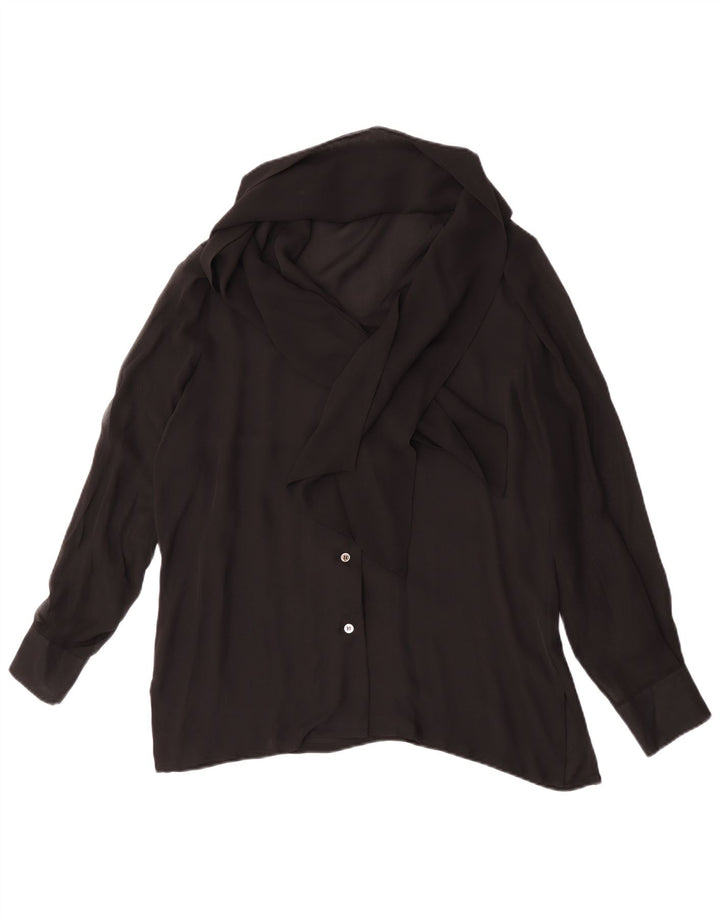 Blunauta Womens Front Tie Shirt Blouse IT 44 Medium Black Silk