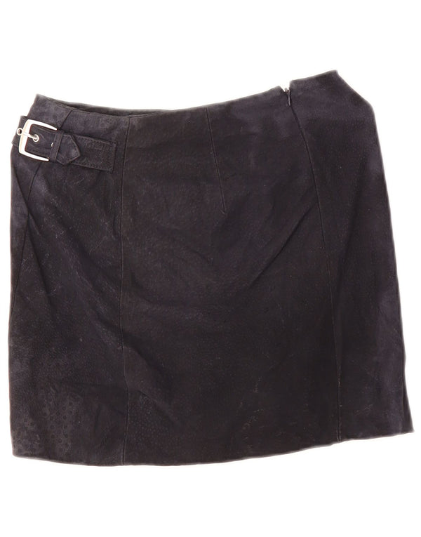 Mango Womens Suede Mini Skirt EU 34 XS W28 Navy Blue Leather