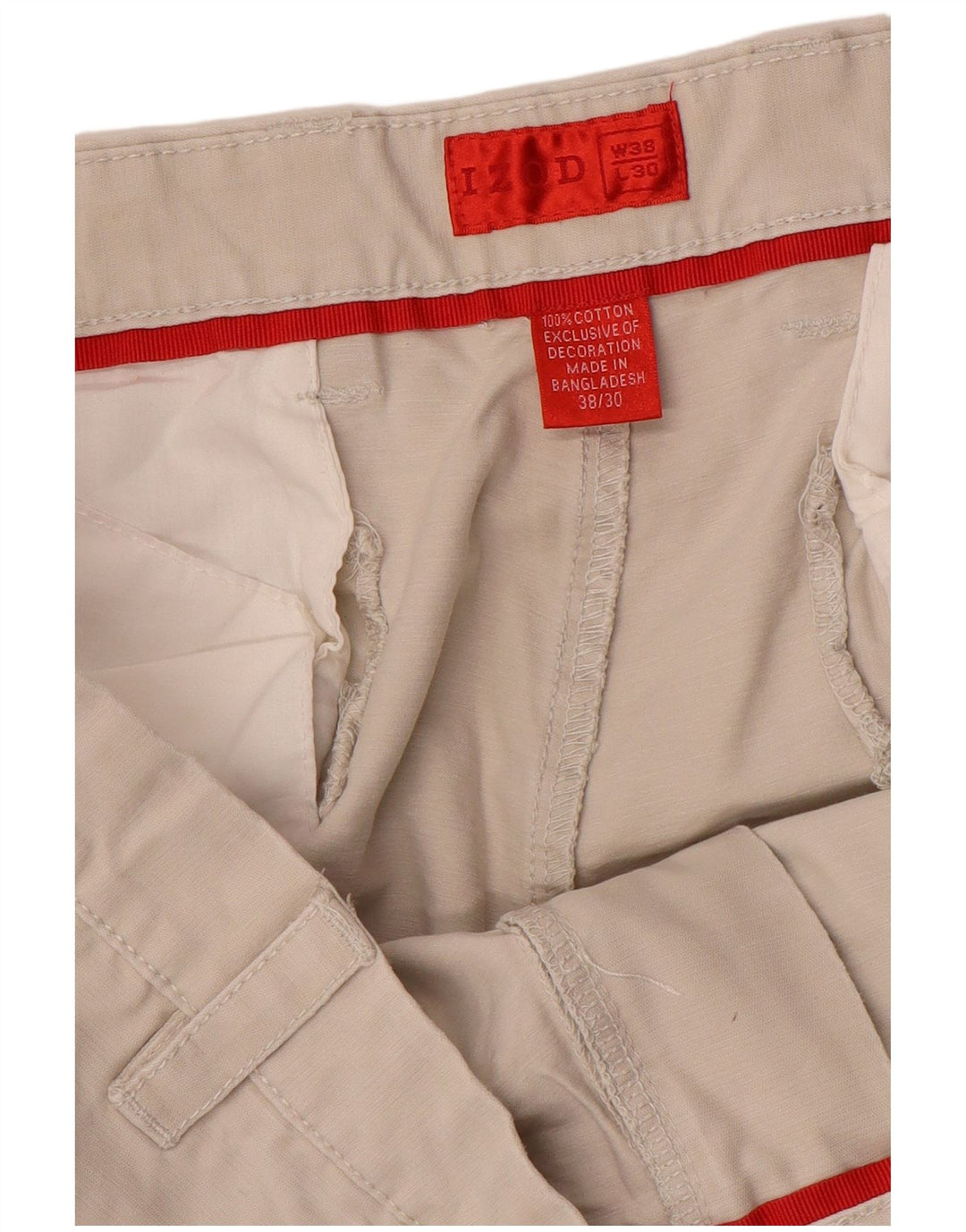 IZOD Mens Straight Chino Trousers W38 L30  Beige Cotton