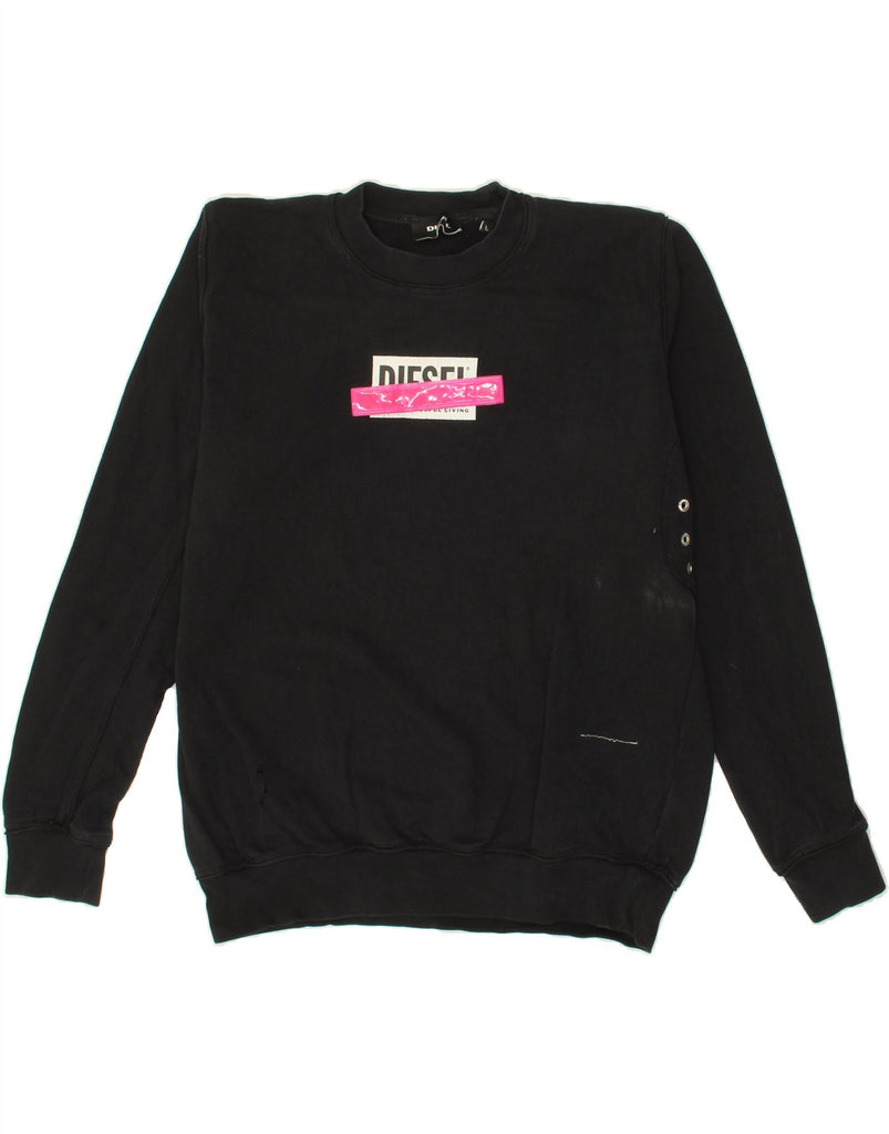 DIESEL Womens Graphic Sweatshirt Jumper UK 16 Large Black Cotton Vintage Diesel and Second-Hand Diesel from Messina Hembry 