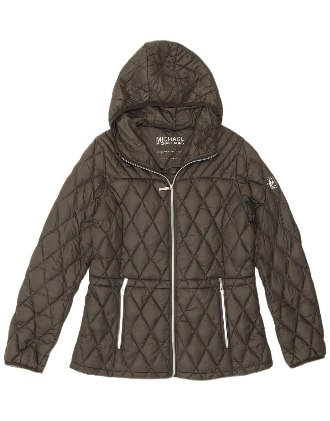 MICHAEL KORS Womens Hooded Padded Jacket UK 14 Medium Grey Nylon