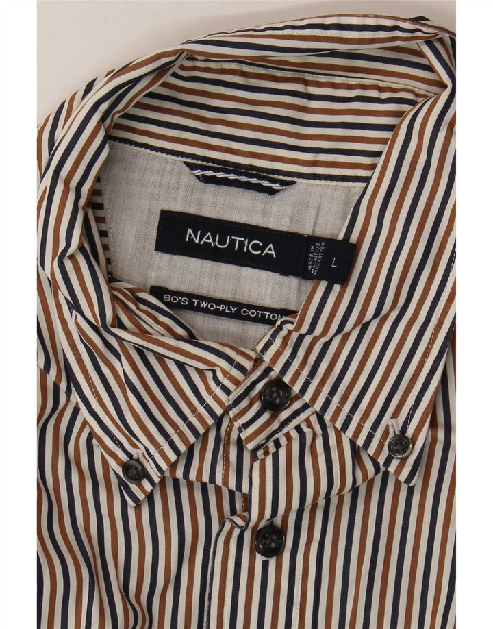 Nautica Mens Shirt Large Multicoloured Striped Cotton