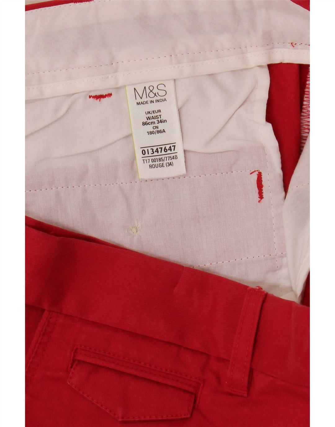 Marks & Spencer Mens Chino Shorts W34 Large Red Cotton