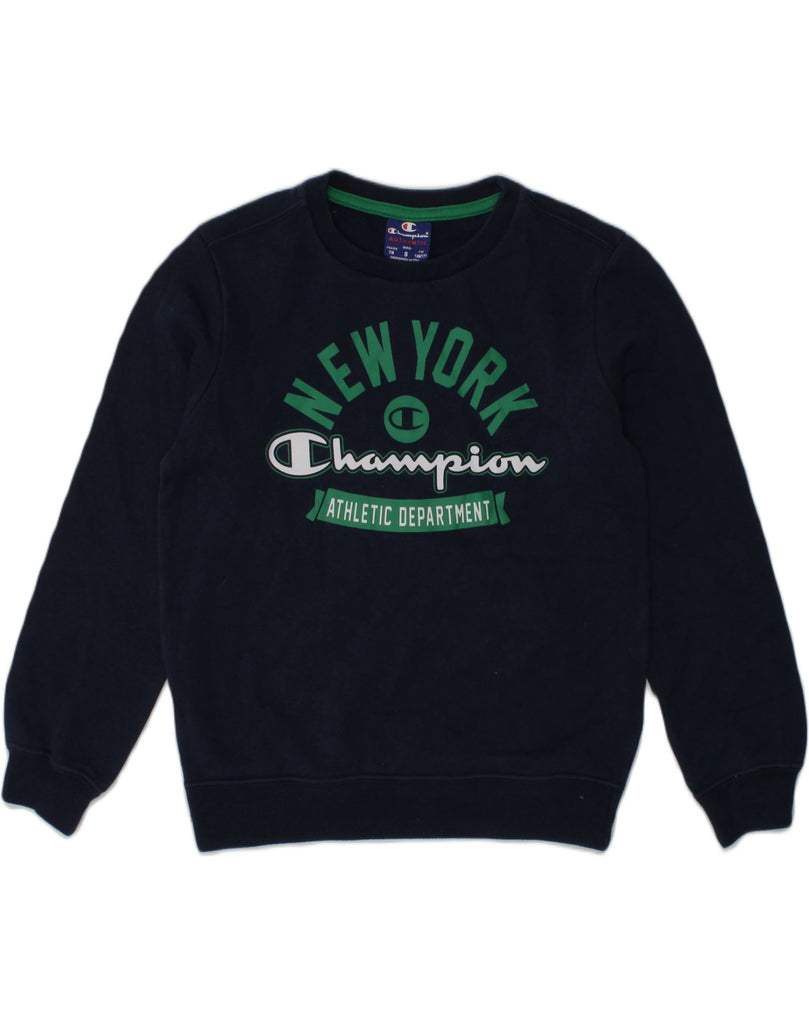 CHAMPION Boys Graphic Sweatshirt Jumper 7-8 Years Small Navy Blue Cotton | Vintage Champion | Thrift | Second-Hand Champion | Used Clothing | Messina Hembry 