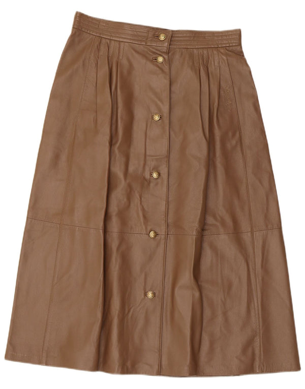 Vintage Womens Pleated Leather Skirt UK 12 Medium W30 Brown Leather