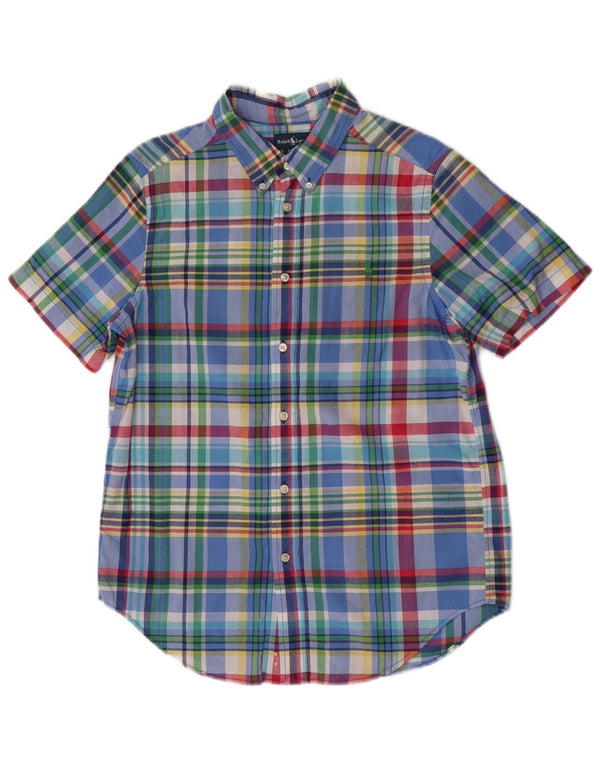 Ralph Lauren Boys Short Sleeve Shirt 14-15 Years Large Blue Check Cotton