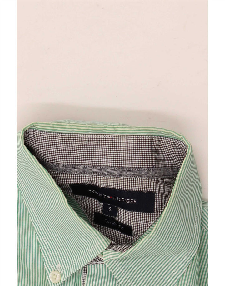 Tommy Hilfiger Mens Custom Fit Shirt Small Green Striped Cotton